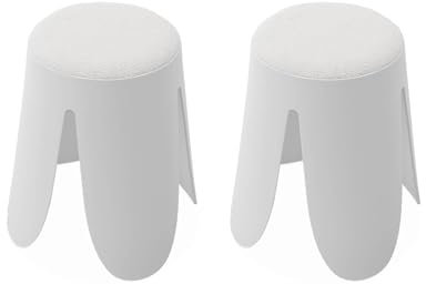 Alice's Home - Set de 2 tabourets empilables Blancs. Bouclette texturée. Niki. Ø30 / 44 x H46cm