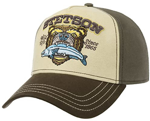 Stetson Wild Life Since 1865 Cap Damen/Herren One Size - Aus 100% Baumwolle - Größenverstellbar durch Druckknopflasche - Schirmlänge 7 cm - Kappe Herbst/Winter beige-braun One Size Small