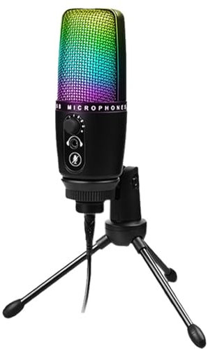 Microphone de jeu avec lumières colorées, Usb, enregistrement muet en un clic, diffusion en direct