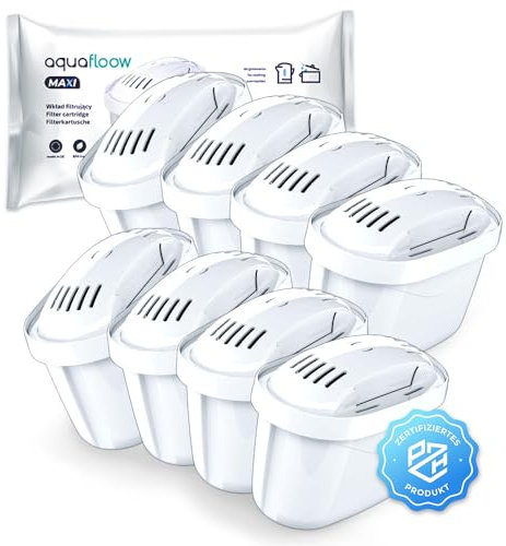 Aquafloow Water Filter Cartridges 8 Pieces for Water Filter Jug | Dafi Unimax Aquaphor A5 Brita Maxtra+ Philips AWP212/10 | Reduction of Limescale and Chlorine