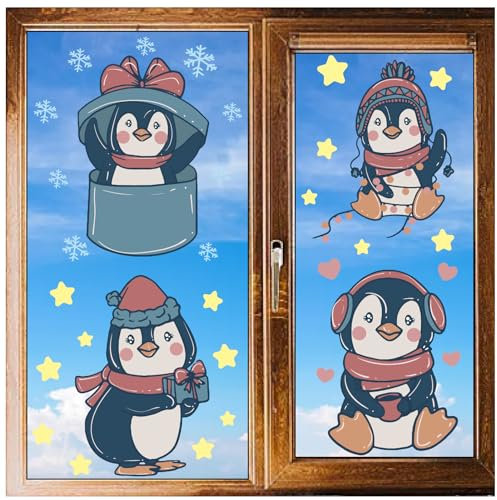 craspire 8 Stile Pinguin-Fensteraufkleber, Tier-Schneeflocken-Aufkleber, Winter-Wandaufkleber, Stern-PVC, Wasserfest, Selbstklebend, Für Glasvitrinen, Zuhause, Kinderzimmer, Dekoration, Partyzubehör