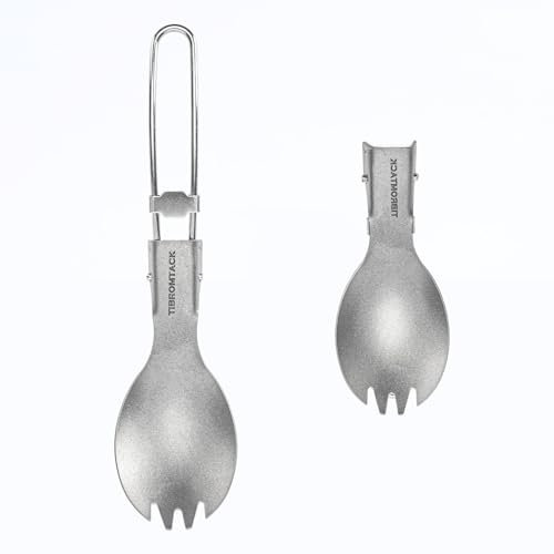 TIBROMTACK Titanium Folding Spork, Outdoor Cutlery Extra Strong Ultra Lightweight (Ti), Healthy & Eco-Friendly Flatware for Camping, Hiking, Travel, Picnic