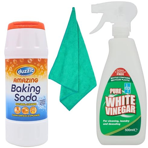 Baking Soda For Cleaning 500g and White Vinegar Spray 500ml Bundle with Glameno Microfiber Cloth