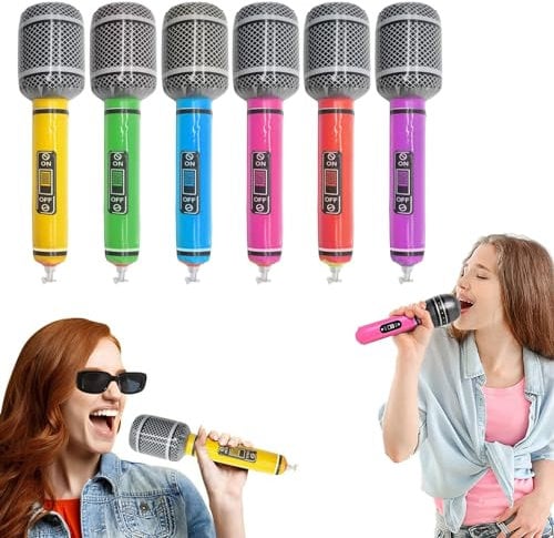 6Pcs Inflatable Microphone Set - Durable Pretend Play Musical Instruments for Kids and Adults - Party Supplies and Gifts