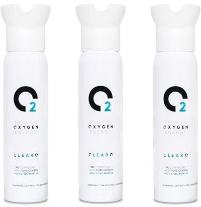 ClearO2 Lata de oxígeno de 15 L con tapa de inhalador, oxígeno puro para respirar en un recipiente de aluminio ligero, fabricado en Gran Bretaña (15 l (paquete de 3)