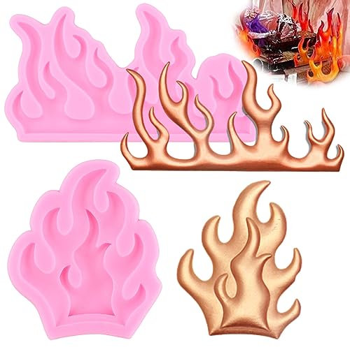RFGHAC Fire Flame Silicone Fondant Moulds for Cake Decorating Cupcake Topper Polymer Clay Candy Chocolate Gum Paste Set of 2