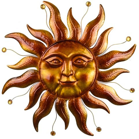 VESTCDF Wanddekoration aus Metall, 66 cm, große goldene Sonne, Wanddekoration, Garten, Metallkunst, zum Aufhängen für Wohnzimmer, Schlafzimmer, Zaun, Hof, Veranda, Balkon und Terrasse