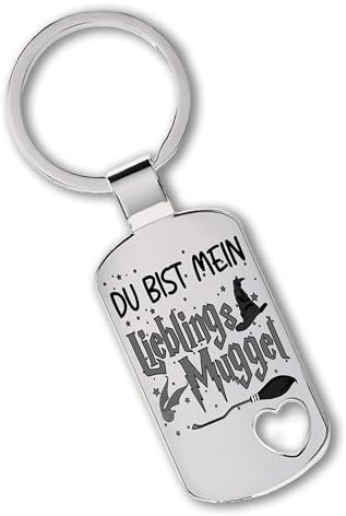 personalisierter Gravur Edelstahl Schlüsselanhänger mit ausgestanztem Herz | Du bist mein Lieblings Muggel | Liebes Schlüsselanhänger als Glücksbringer für deinen Schatz | Auto Anhänger