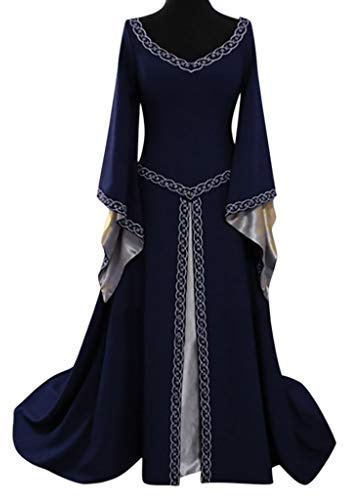Vestito Donna Invernale - per Donna Lungo Scollatura A V Abito Medievale Cosplay Manicotto Abito da Pavimento Abito da Donna Vestito A Camicia Lungo