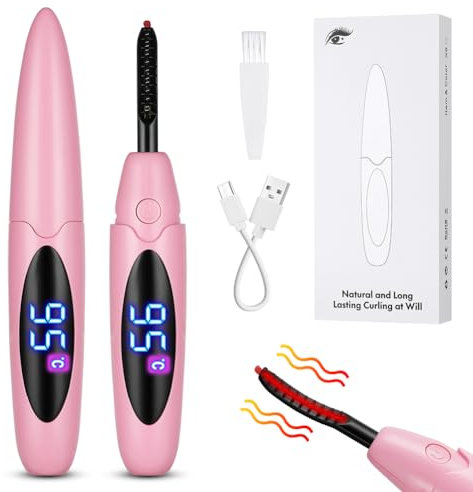 LOPHE Wimpernzange Beheizbar, Elektrische Wimpernzange Wimpernbürste, 10s Schnelles Aufheizen Wimpern Curler Anti-Verbrennung, USB-Wimpernzange mit 3 Temperaturmodi für alle Wimpern(Rosa)