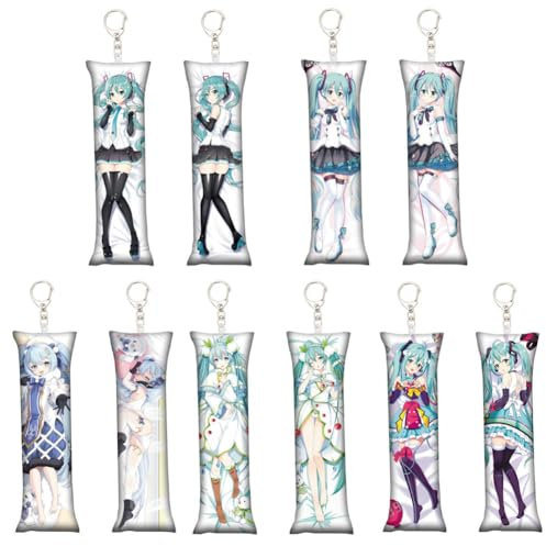 Xingbiyou Anime Miku Schlüsselanhänger Set,5 Stück Mini Dakimakura Anhänger,Doppelseitiger Druck