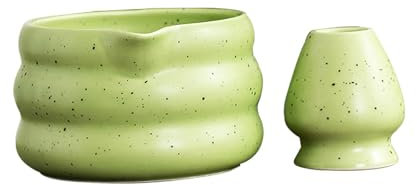 Colcolo 2-Teilige Matcha-Schüssel, Handgefertigt für die Matcha-Zeremonie, mit Schneebesenhalter und Ausgießer, Liefert Schneebesen-Teeschale, Japanische Matcha-Schüssel für Anfänger, HellgrünGrün