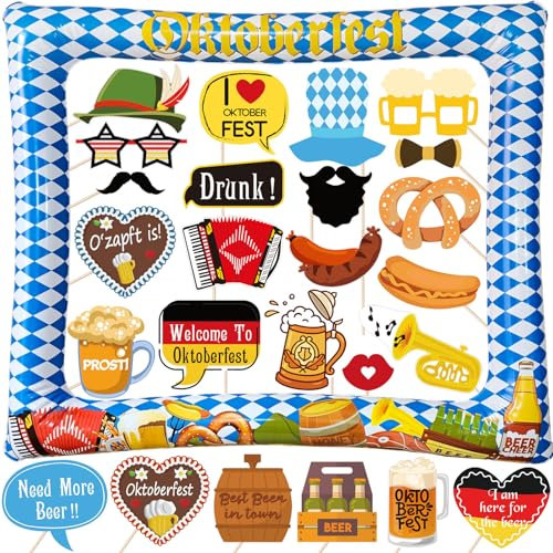 Oktoberfest Fotobox Accessoires Bayrische Aufblasbarer Fotorahmen blau weiß Karierter Foto Rahmen Deutsche Elemente Bayern Fotorequisiten Bayern Bier Party Deko Zubehör