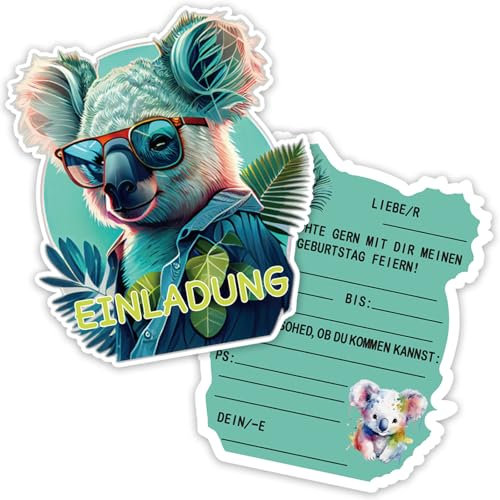 Dazzjoy 20 Stück Einladungskarten Kindergeburtstag Mädchen Junge,Koala Einladungskarten Geburtstag,Geburtstag Einladungskarten Mädchen,Koala Kindergeburtstag Einladungskarten