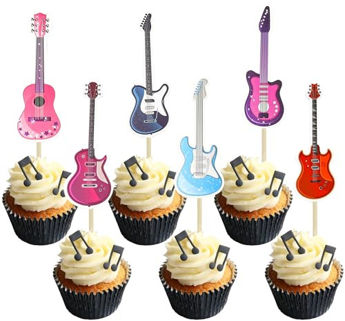 Gyufise 36Pcs Guitar Cupcake Toppers Music Lover's Birthday Cake Topper Decorations Rock Party Cake Decorations for Guitar Theme Birthday Baby Shower Supplies
