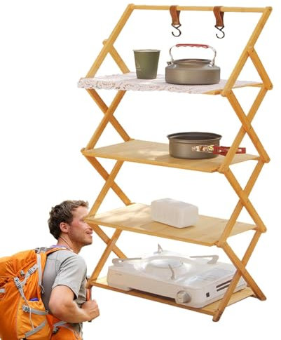 Bathroom Storage Rack - Camping Kitchen Unit | Folding Camping Shelves | Folding Tables | Multi-Level Portable Camping Racks | Camping Rack