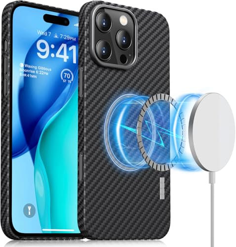 memumi Aramid Fiber Magnetic Case for iPhone 16 Pro Max, [Compatible with Mag-Safe] Sturdy Durable for iPhone 16 Pro Max Aramid Fiber Thin Case, Military Grade Drop Protection Black