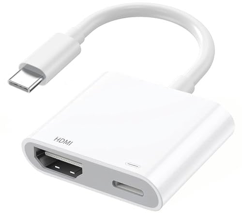 USB C to HDMI Adapter 4K for iPhone 15 to TV 2-in-1 Type c to HDMI with 60W Fast Charge Digital AV Sync Screen Converter Transducer for iPhone 15/15 Pro, MacBook,Samsung S24,Dell