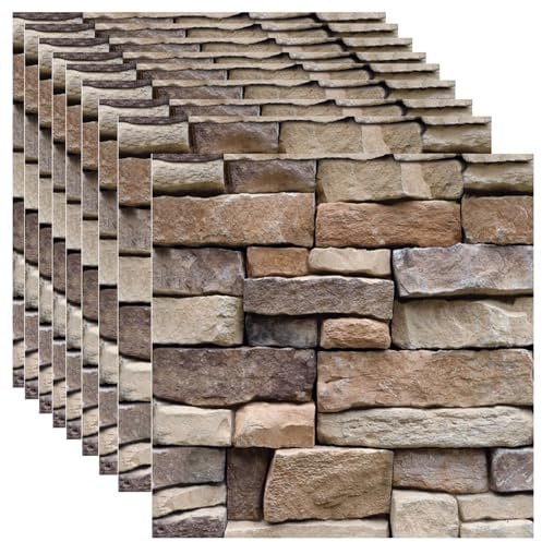 3D Wall Panels Self Adhesive for Interior Wall Decor,10 Pack 3D Brick Effect Wall Panels,PVC Wallpaper Covering Stone Wall Panels for Home Kitchen,Living Room,Office 30x30cm (Rock)
