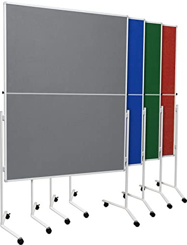 Moderationstafel FOLD - klappbare Metaplanwand mit Filz-Oberfläche - mobil dank Rollen - beidseitig nutzbar - Filz-Moderationswand 120x150 cm - Grau