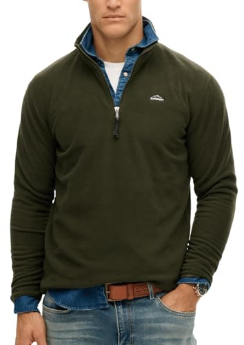 Superdry Herren Polar Fleecejacke mit halblangem Reißverschluss Surplus Goods Olivgrün M