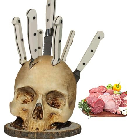 Nbbwwu Skull Knifes Holder, Horror Skull Knifes Block For Kitchen Storage, Kitchen Tools Holder For Knives And Scissors, Skeleton Shape Head Knifes Rack Organizer, Gothic Kitchen Gadgets & Home Decor