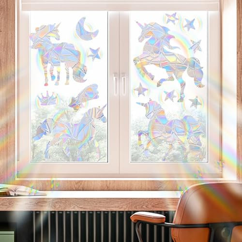 Einhorn Prism Fenstersticker Vogelschutz Suncatcher Fensteraufkleber Einhörner Folie Fensterbilder Wiederverwendbar Haften Reflektierende Vogel Anti Kollisions Aufkleber Fensterdeko Glasscheiben Deko