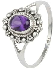 mantraroma Ring Silber 925 Damen Amethyst Edelstein lila dezent verspielt