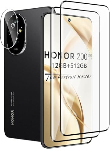 Fyqzio[2+1 Pièces Verre Trempé Pour Honor 200 5G et Caméra Arrière Protecteur,Sans Bulles,9H Dureté,Anti-Rayures,3D Couverture Complète,HD Film Protection Ecran Pour Honor 200 5G