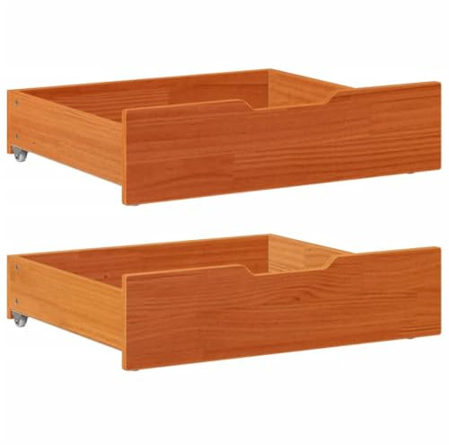 Gecheer Bettschubladen 2 STK Wachsbraun 65x55x17 cm Massivholz Kiefer platzsparende Unterbettlagerung mit Rollen für Schlafzimmer
