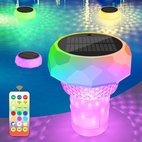 ZWOOS Dosierschwimmer Pool, Schwimmer für Chlortabletten (Leer), Chlordosierer für Pool, Poolbeleuchtung Solar, Schwimmend Chlor Spender, RGB Pool Licht, IP68 Wasserdicht, Pool Deko Lampe
