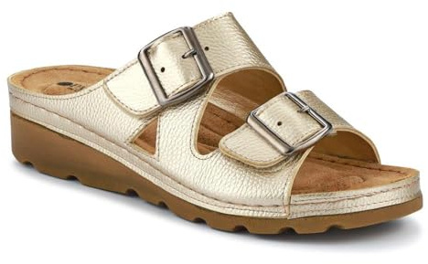 Pavers Adjustable Mule Sandals - Soft Gold Size 6