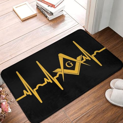 OOAHJEID Fußmatte Badteppich Teppich Herzschlag Freimaurer Anti-Rutsch Masonic Mason Küche Badezimmer