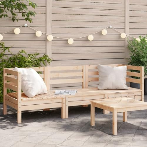 IKAYAA GartenSofa, Lounge Möbel Outdoor, Balkon Sofa, Holz Gartenmöbel Set, Holz Lounge Outdoor, Garten Loungemöbel Set, GartenLounge,Gartensofa 3-Sitzer Massivholz Kiefer
