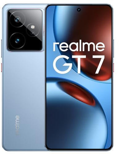 realme GT 7 Smartphone, 5G Dual SIM, 12 GB di RAM, 256 GB di ROM, display AMOLED da 6,8, chipset di punta Dimensity 9400e, batteria Titan da 7000 mAh, fotocamera da 50 MP, Blu (Adattatore incluso)