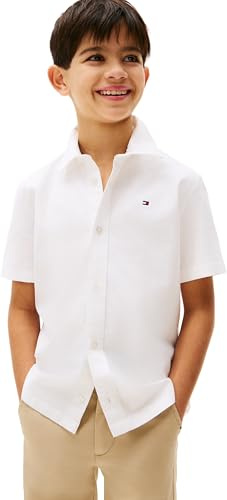 Tommy Hilfiger Boy's Stretch Oxford Shirt Ss KB0KB09554 Shirts, Weiß (Weiß), 12 Jahre