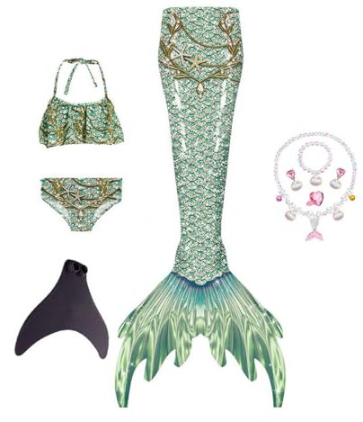 Generisch 5er-Packung Mädchen Monoflossen Mit Ozean-Glitzer-Dekoration Cosplay Perfekt für Pool und Meer,F-140