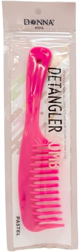DONNA Peigne démêlant double rangée – Peigne démêlant à dents larges avec poignée ergonomique – Durable, plastique antistatique pour cheveux humides et secs, bouclés, épais et fins (rose)