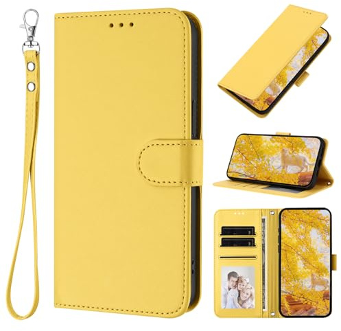 XINQCASE für iPhone 12 Mini Hülle, PU Lederhülle Schutzhülle [Handyband] Klapphülle Tasche, Handyhülle Flip Case für iPhone 12 Mini, Gelb