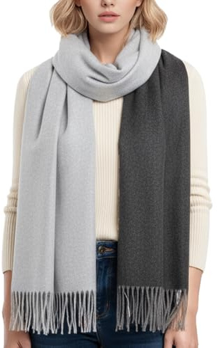 PFLife Bufanda de Lana para Mujer 200×70 cm Tacto de Cachemira Suave y Cálido Chal de Invierno Reversible con Flecos Caja de Regalo