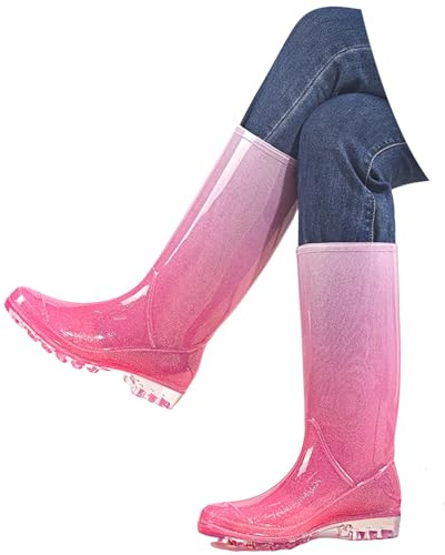 Chaussures de pluie pour femme - En caoutchouc - Imperméables - Demi-hauteur - Confortables - Bottes de jardin - Bottes de western - Bottes de pêche - En caoutchouc - Antidérapantes - À enfiler, Rose