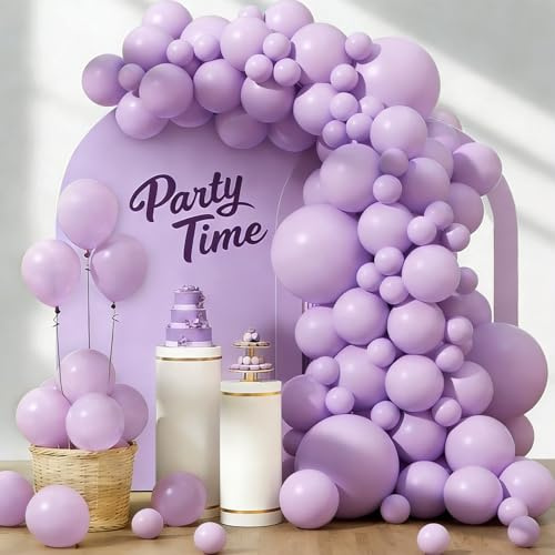 Lavender Balloons, 102pcs Pastel Purple Balloon Arch Kit, Light Purple Latex Balloons, 18 12 10 5 Inch Different Sizes Balloon Garland, Perfect for Birthday, Baby Shower, Wedding Hen Party Decorations