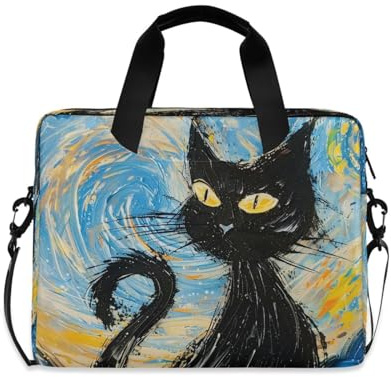 Laptop Sleeve Case 15-16 Inch Thin Laptop Sleeve Bag Van Gogh-Style Black Cat Case Bag with Zipper for Travel Business