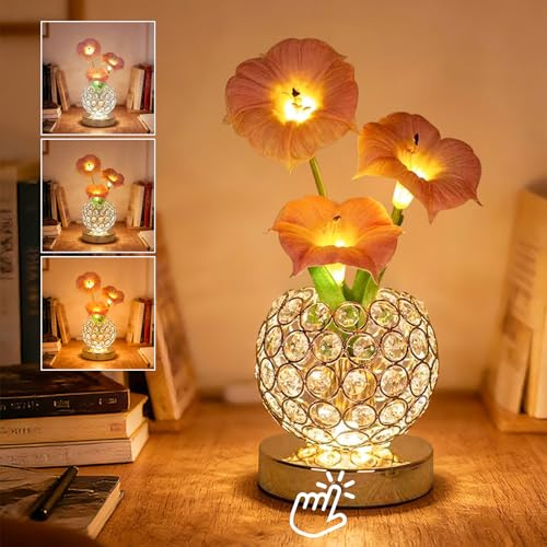 Howeifull Prunkwinden LED Blume Lampe, Geburtstagsgeschenk für frauen, Rosa | 3-Farbe Dimmen, Nachttischlampen mit USB-Ladung, Romantische Nachtlicht