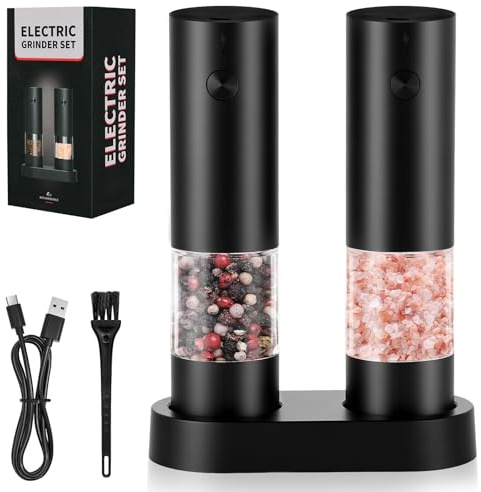 AXFEE Molinillo de Pimienta Eléctrico Recargable USB Tipo-C, 70 ml para la Cocina, Ajuste de Grueso, Funcionamiento con Una Mano, Molido Automático por Gravedad, para Cocina y Barbacoa(2 Unidades)