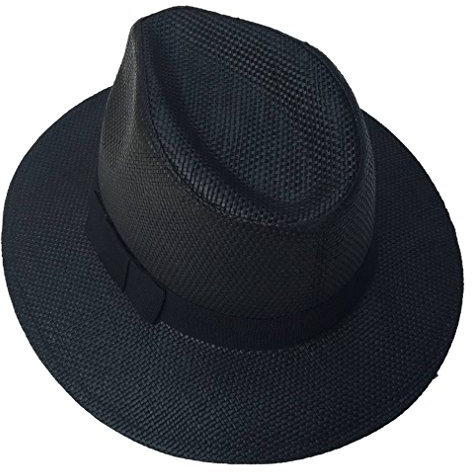 COMVIP Unisexe Vogue Chapeau Panama Paille Fedora Trilby Vintage Voyage Noir