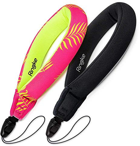 Ringke Schwimmende Handschlaufe [2 Stück] Allgemein wasserdichte Floating Strap für Kamera, Handy Usw.- Palm Leaves + Black