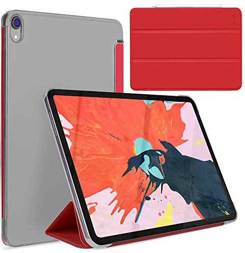 doupi Flip Cover pour iPad Pro 12,9 Pouces (2018), Smart Coque de Protection avec Fonction Sleep/Wake Up Protecteur Housse Étui à Rabat Magnétique Style Livre avec Support, Rouge