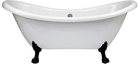 Milano Legend White 1750mm x 730mm Double Ended Freestanding Slipper Bath Black Claw Feet