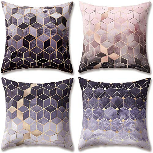 Hengjiang 4X Weicher Plüsch-Samt-Kissenbezug, nordischer Stil, grün, rosa, weiß, schwarz, grau, geometrischer Druck, Kissenbezüge für Zuhause, Sofa, Bett, dekorativ,18 x 18/45 x 45 cm